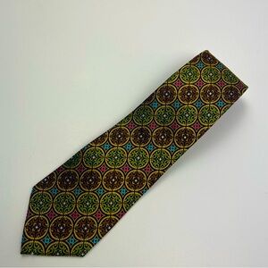 Fabio‎ Fazio 100% Silk Neck Tie Pink Green Blue Geometric Print Preppy Classic